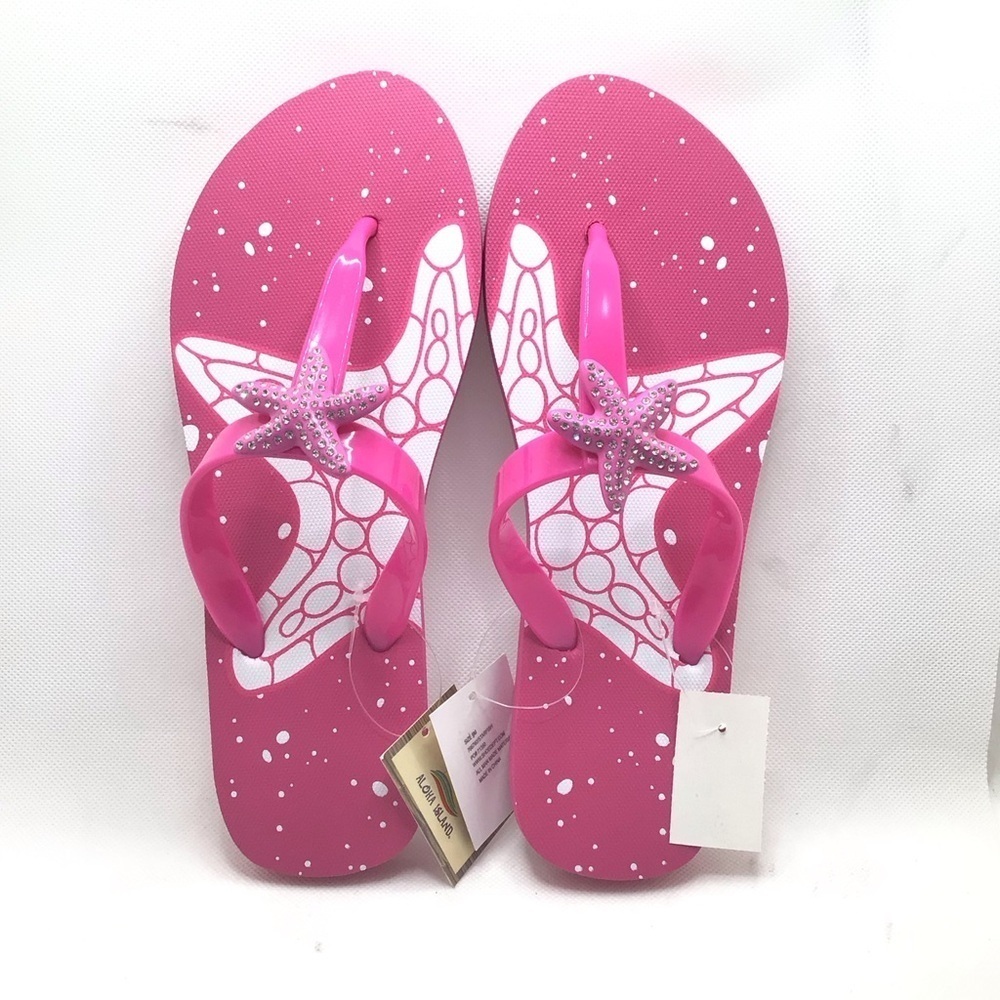 Aloha Island Womens Pink Rhinestone Starfish Thong Summer Flip flop Sandal - Picture 4 of 9